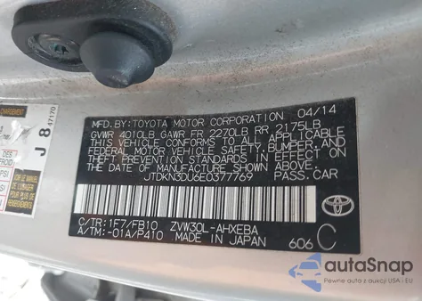 2014 Toyota Prius Two z USA, uszkodzony, nr VIN JTDKN3DU6E0377769